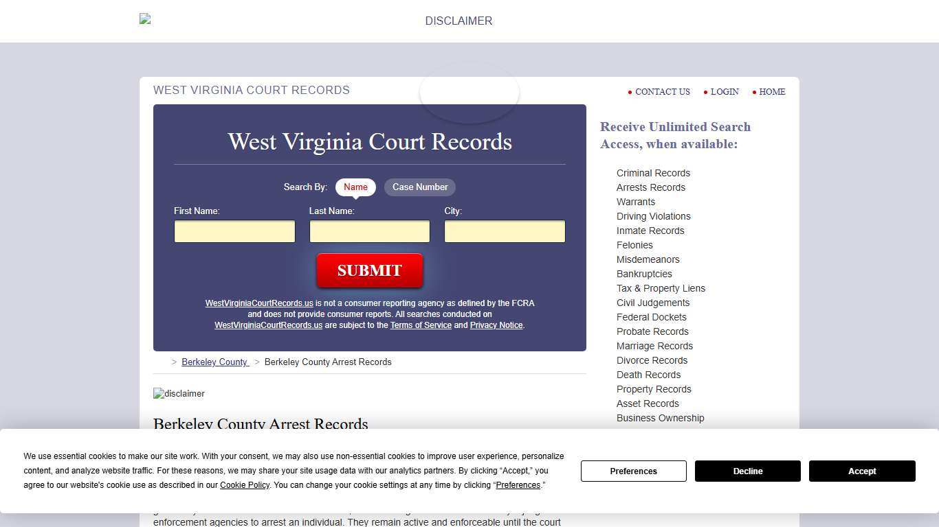Berkeley County Arrest Records WestVirginiaCourtRecords.us
